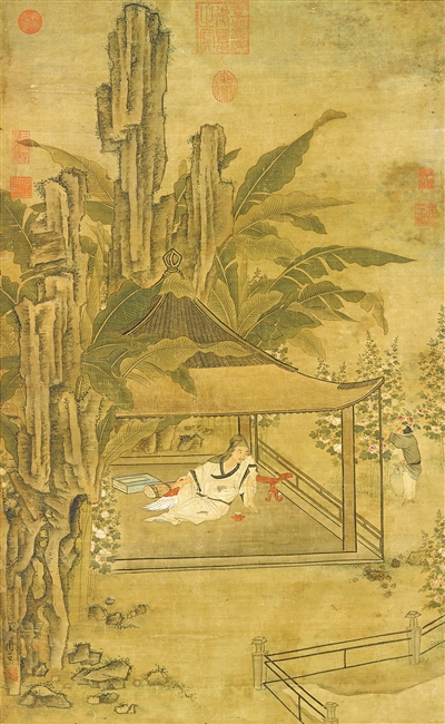 中国画《山亭纳凉图》,作者为明代周臣。 台北故宫博物院藏