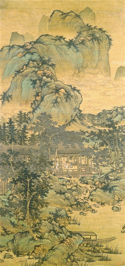 中国画《山居纳凉图》,作者为元代盛懋。 美国纳尔逊—阿特金斯艺术博物馆藏