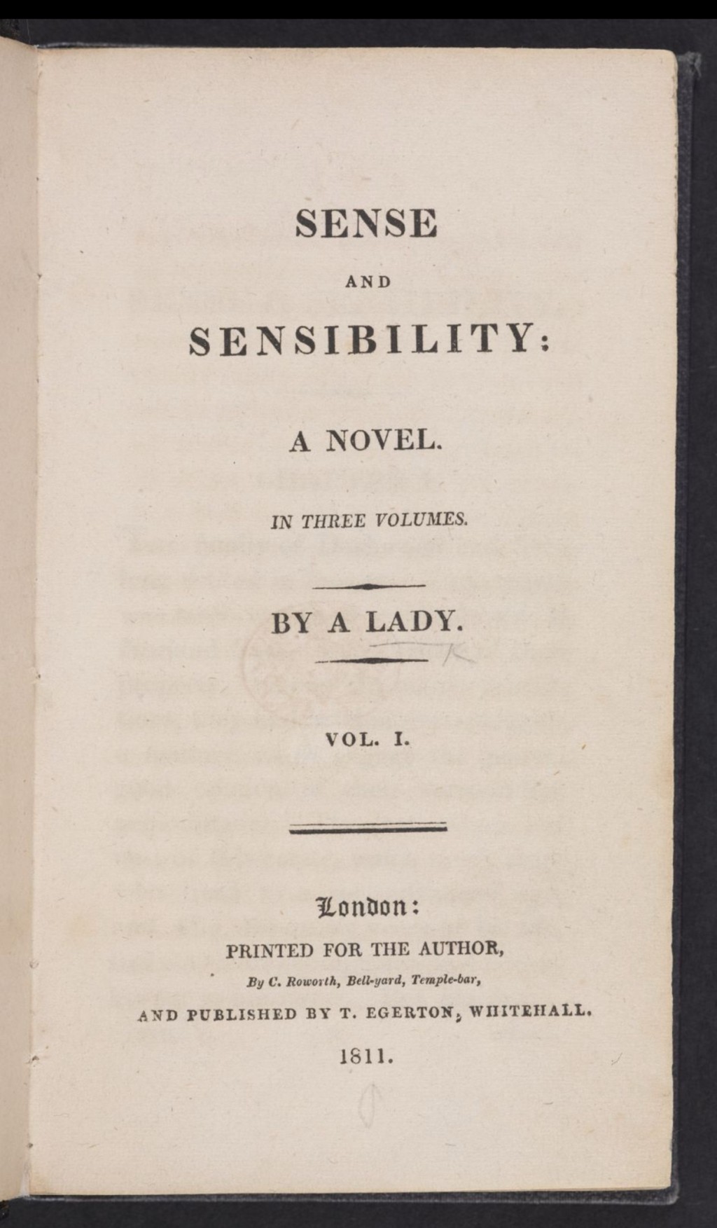 大英图书馆 简·奥斯汀《理智与情感》第一版扉页,图片来自大英图书馆馆藏。