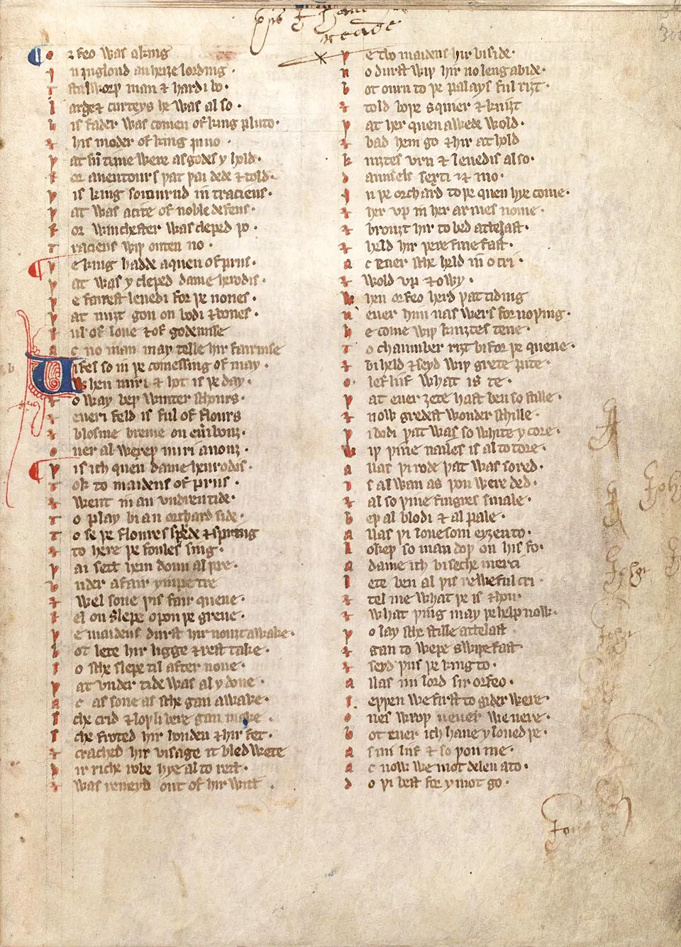 《奥金莱克手稿》抄本的《俄耳甫斯王》第一页,图片来源:Bing