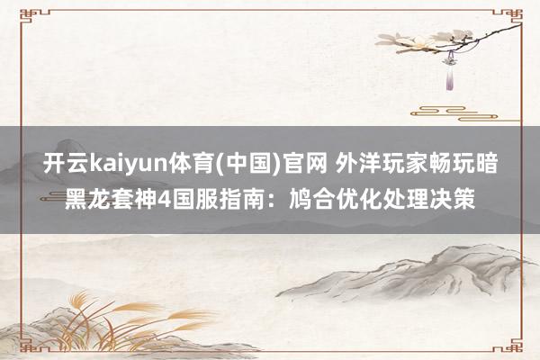 开云kaiyun体育(中国)官网 外洋玩家畅玩暗黑龙套神4国服指南：鸠合优化处理决策