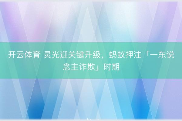 开云体育 灵光迎关键升级，蚂蚁押注「一东说念主诈欺」时期